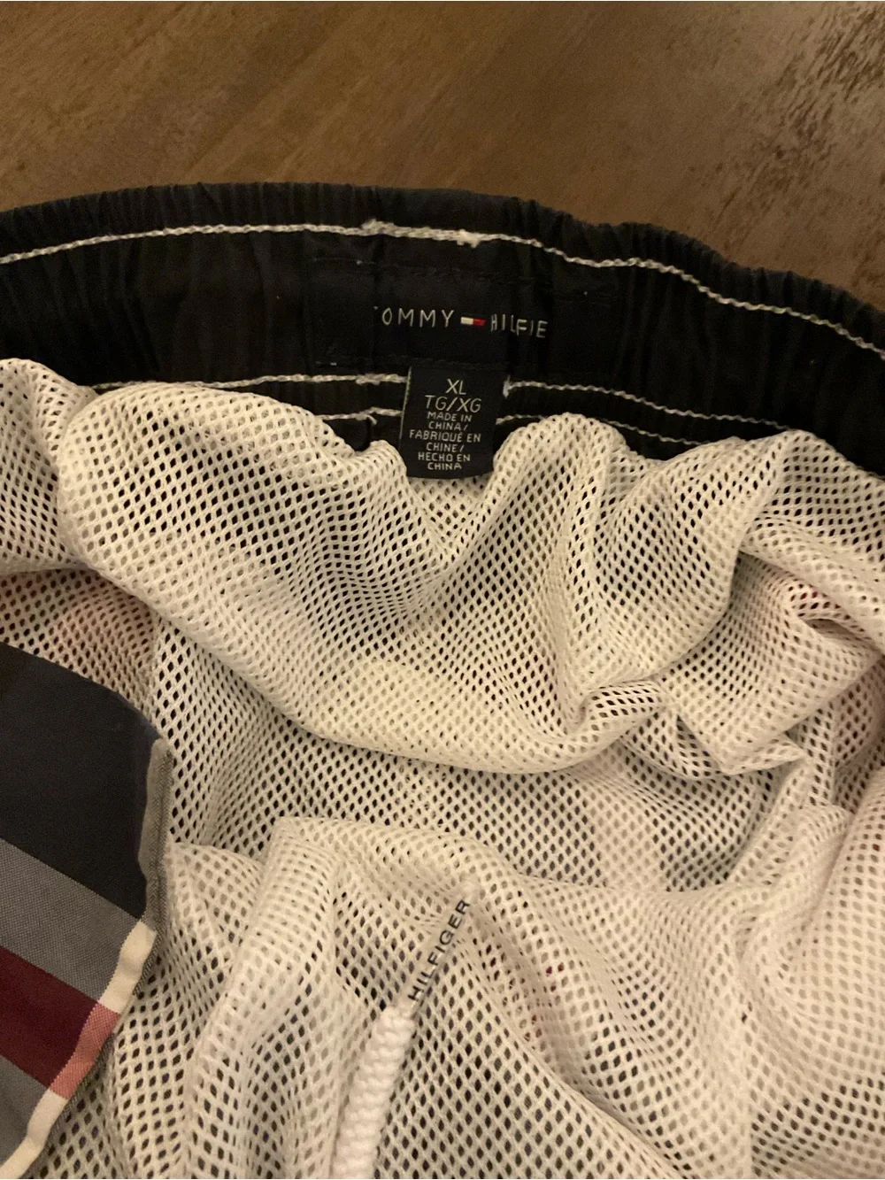 Tommy Hilfiger Red, Black and White Plaid Swim Trunks